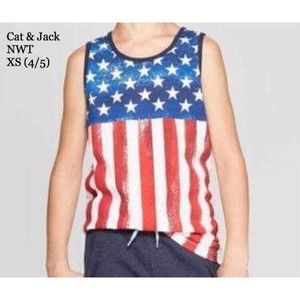 Boys Cat & Jack Patriotic American 4th of July Flag Print Tank Top Size- XS  4/5